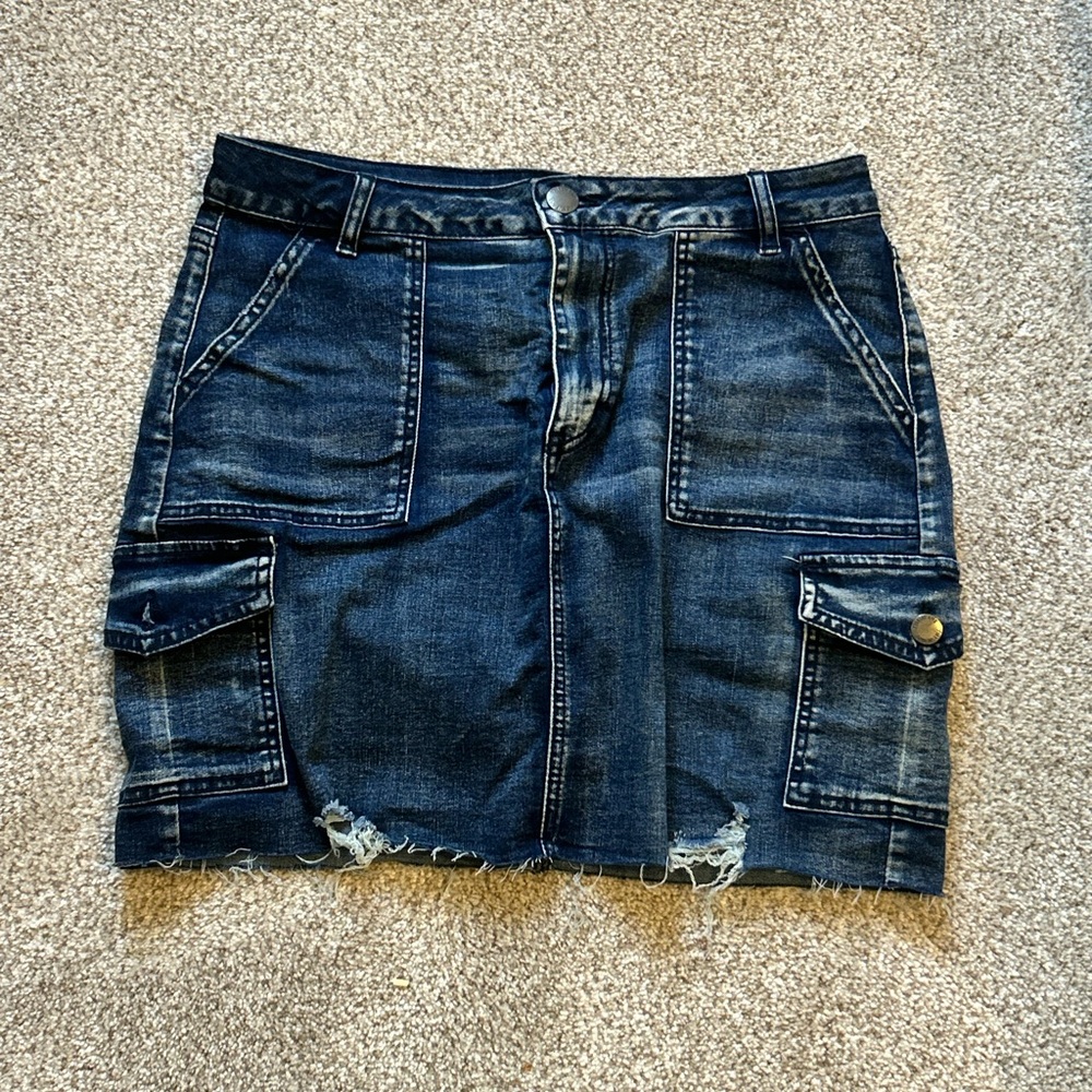 Vintage Ripped Denim Cargo Mini Skirt